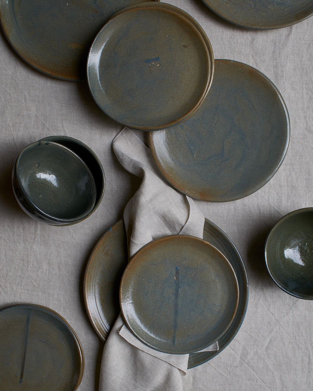 Small Stoneware Bowl In Verdigris Green Glaze