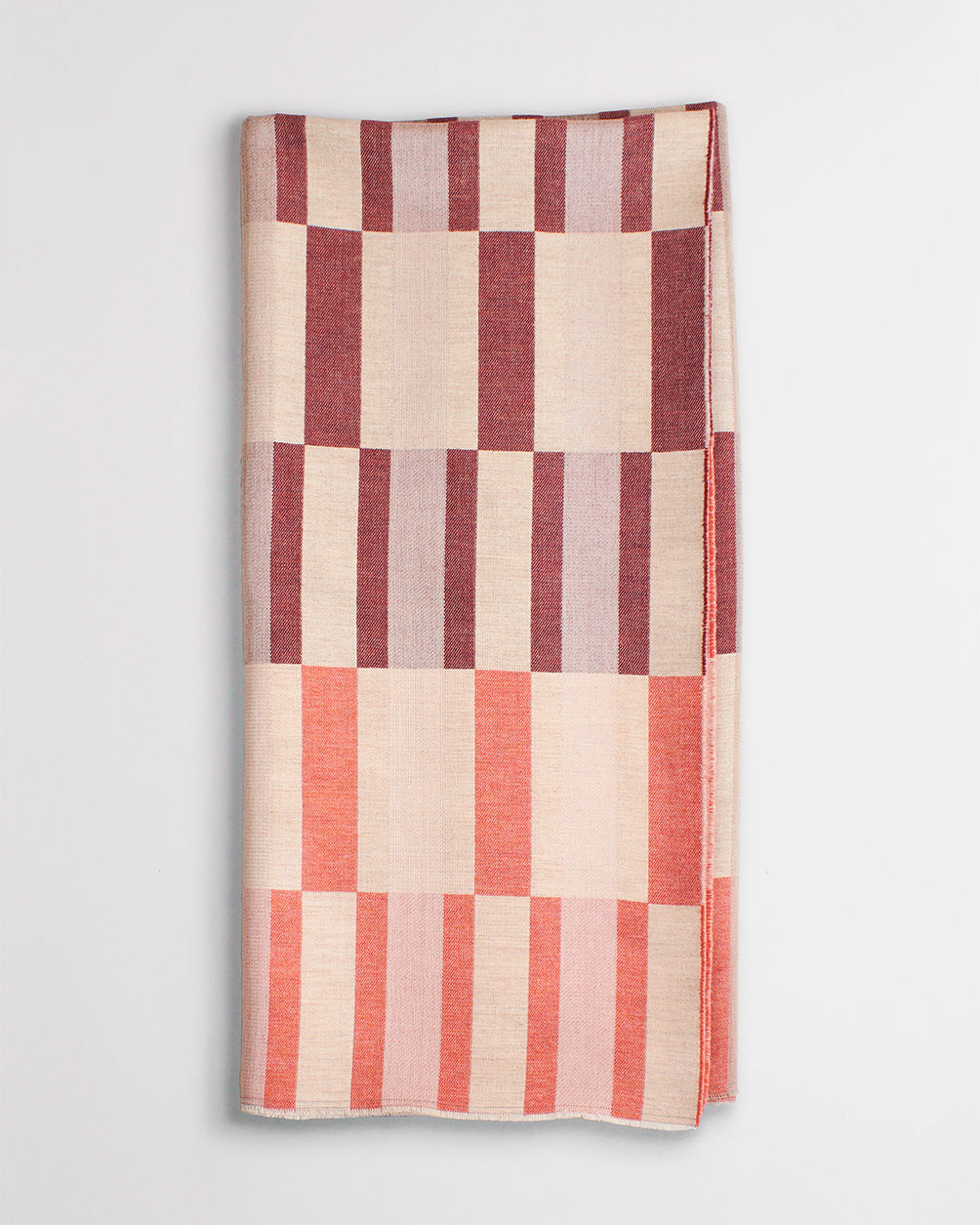 Block Tile Wool Throw in Mulberry and Peach