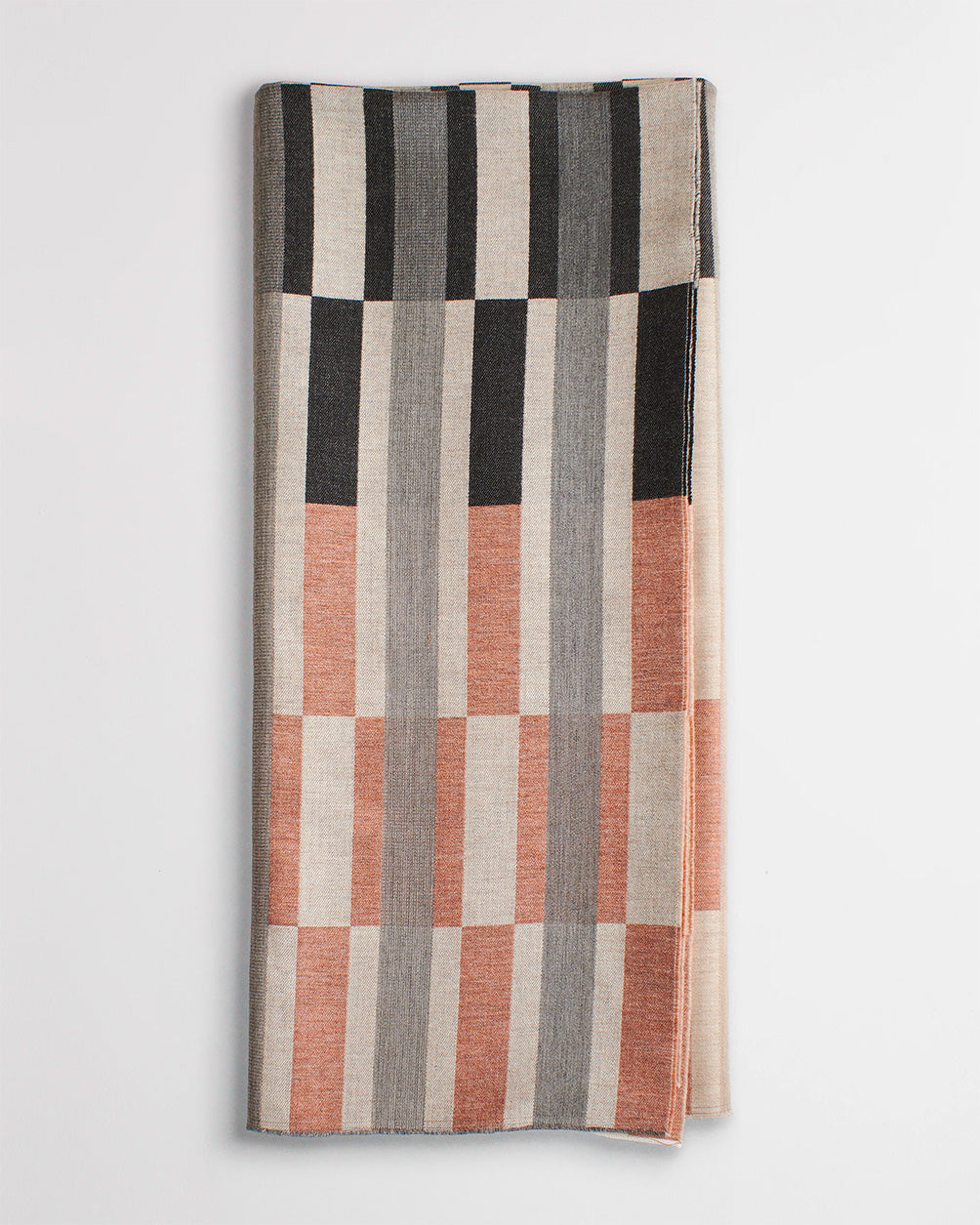 Block Tile Wool Throw in Charcoal and Peach