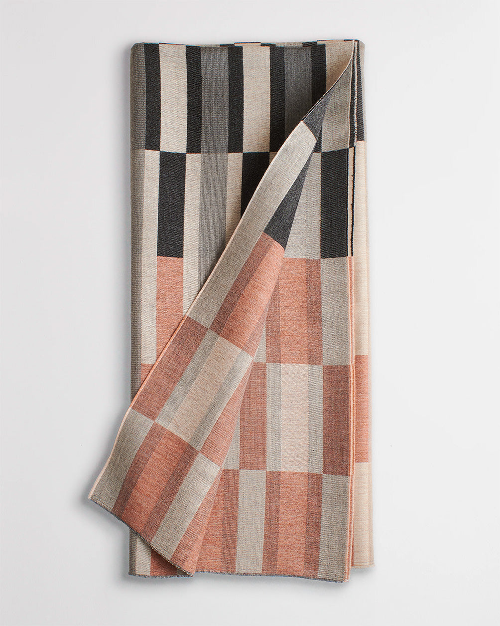 Block Tile Wool Throw in Charcoal and Peach