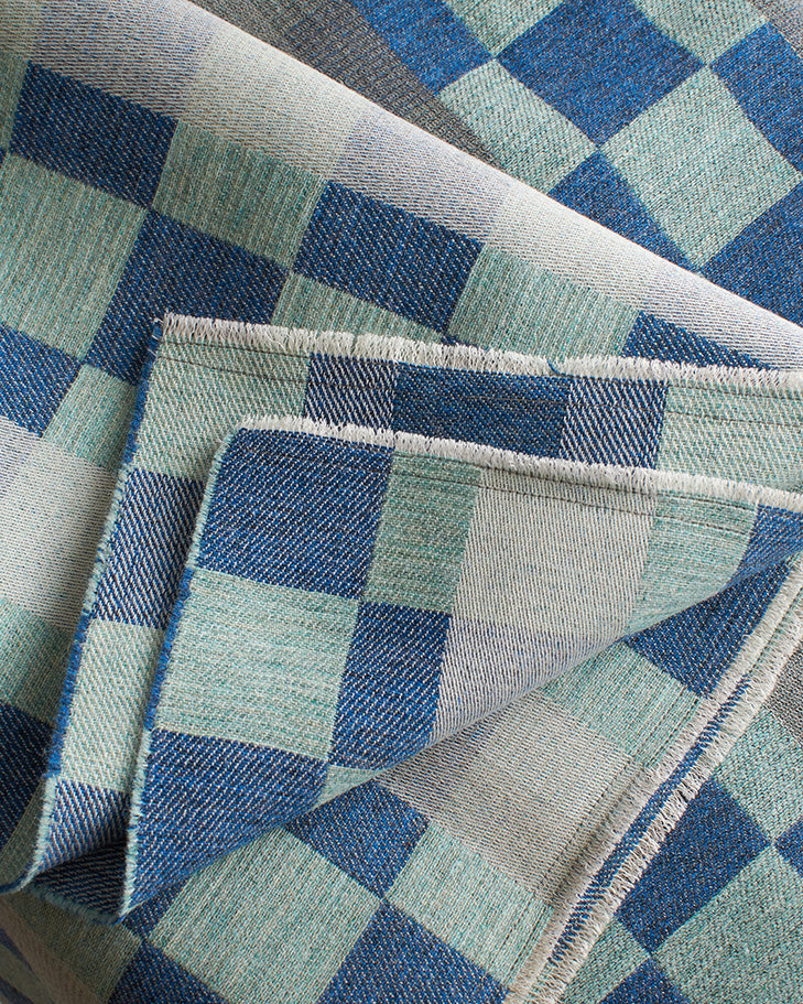 Checkerboard Wool Throw in Blue and Aqua