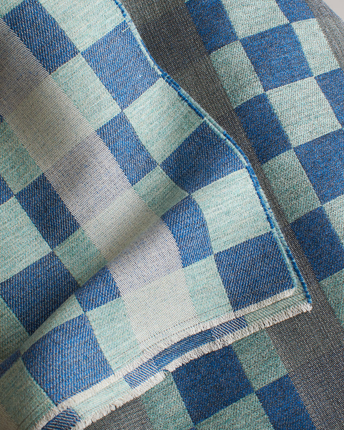 Checkerboard Wool Throw in Blue and Aqua