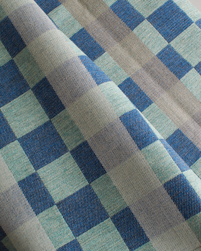 Checkerboard Wool Throw in Blue and Aqua