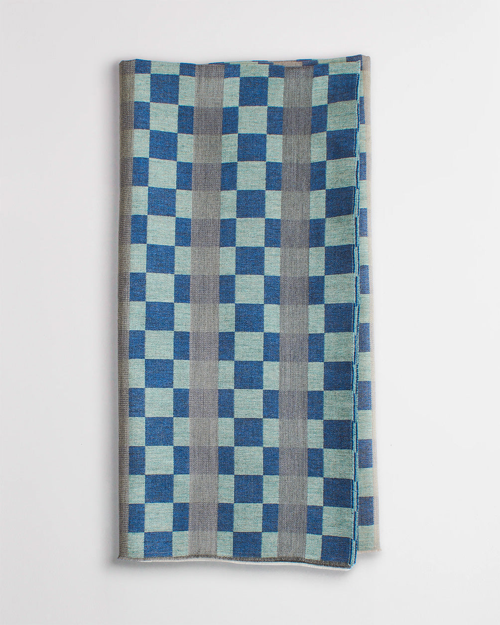 Checkerboard Wool Throw in Blue and Aqua