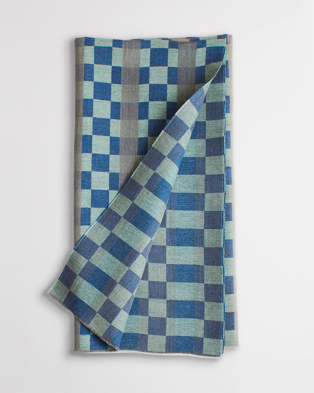 Checkerboard Wool Throw in Blue and Aqua