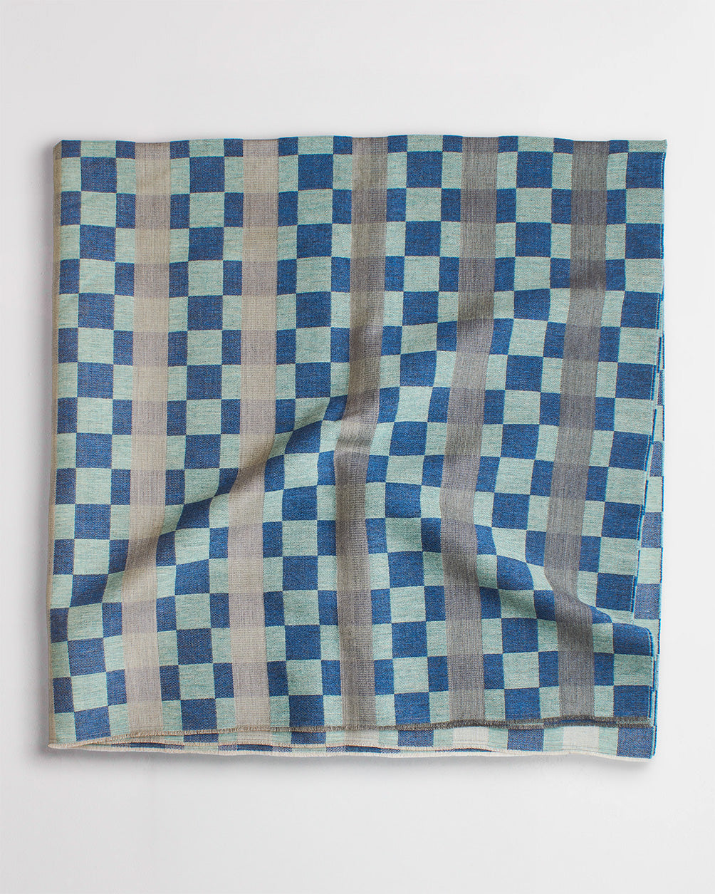 Checkerboard Wool Throw in Blue and Aqua