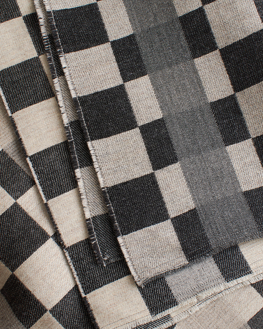 Checkerboard Wool Throw in Charcoal and Ecru