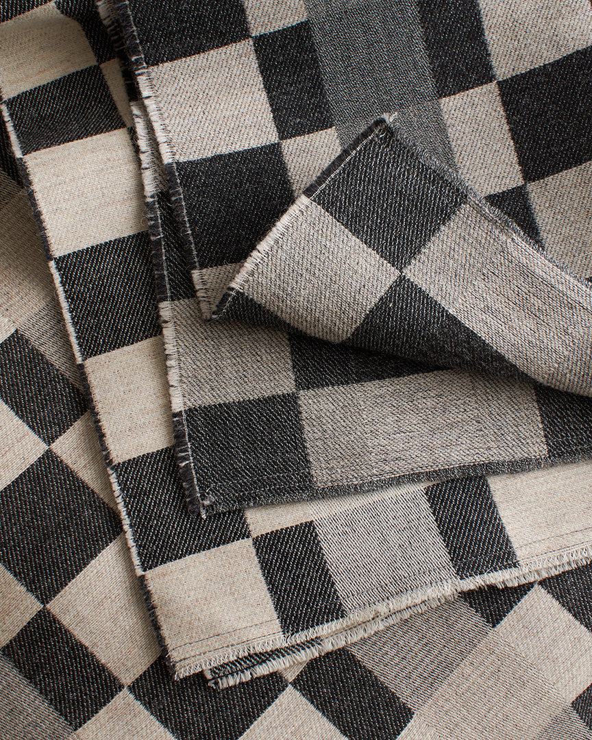 Checkerboard Wool Throw in Charcoal and Ecru