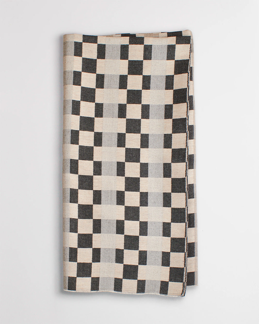 Checkerboard Wool Throw in Charcoal and Ecru