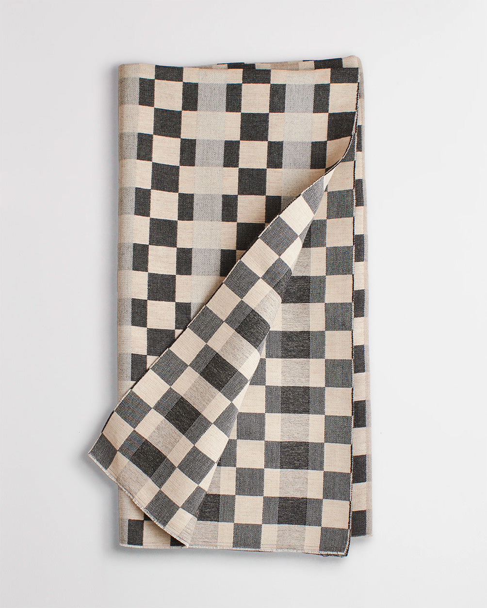 Checkerboard Wool Throw in Charcoal and Ecru