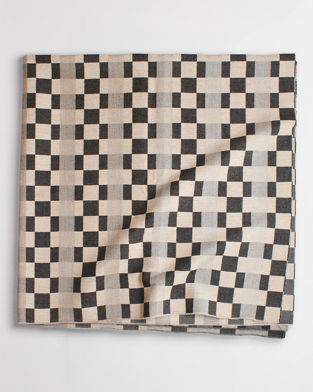 Checkerboard Wool Throw in Charcoal and Ecru