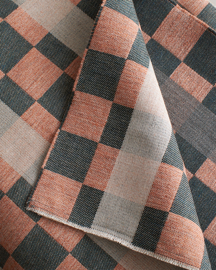 Checkerboard Wool Throw in Orange and Pine Green