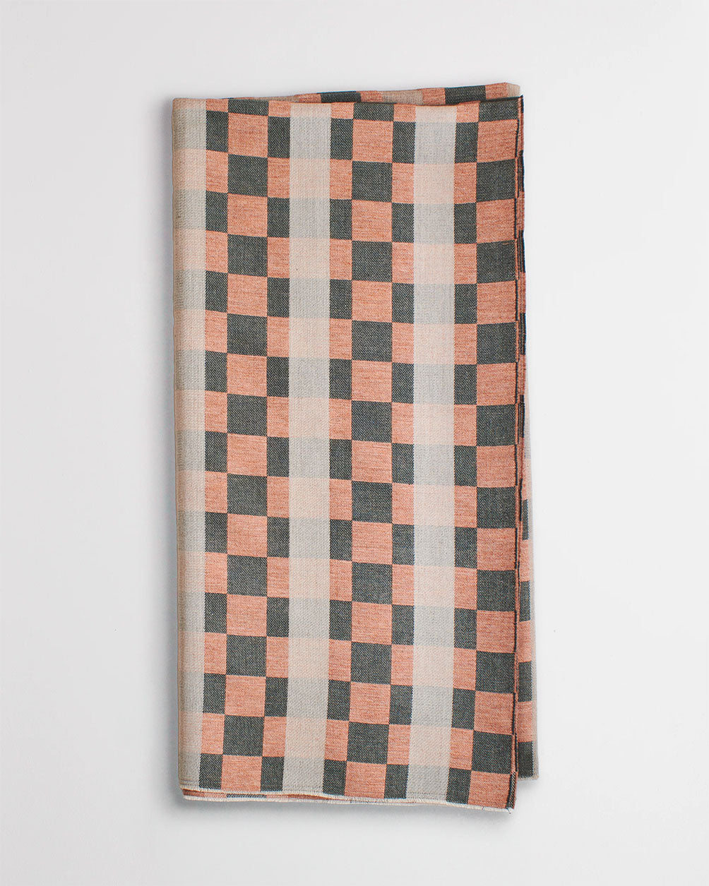 Checkerboard Wool Throw in Orange and Pine Green