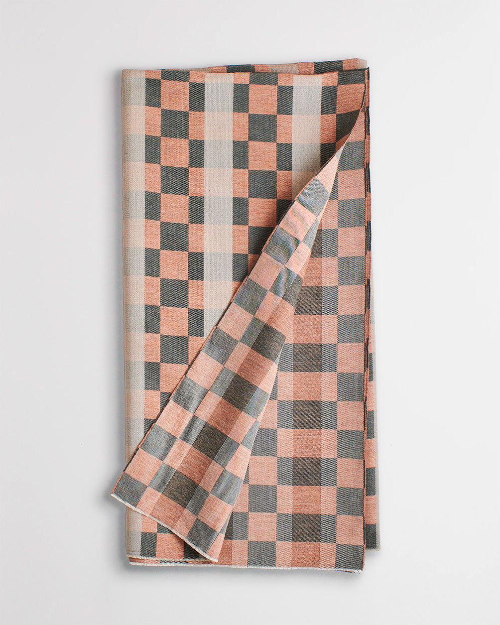 Checkerboard Wool Throw in Orange and Pine Green