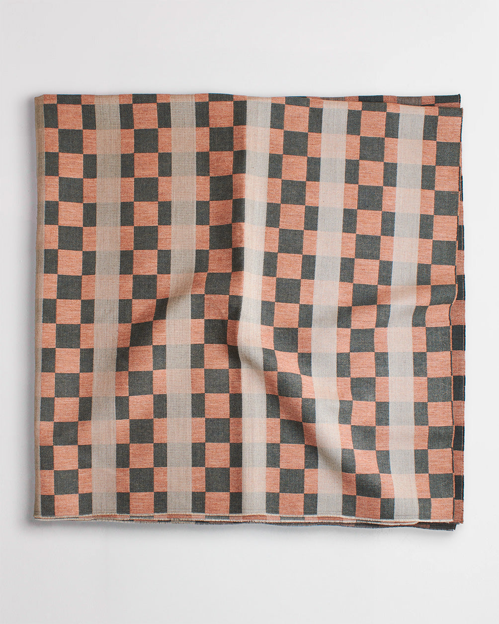 Checkerboard Wool Throw in Orange and Pine Green