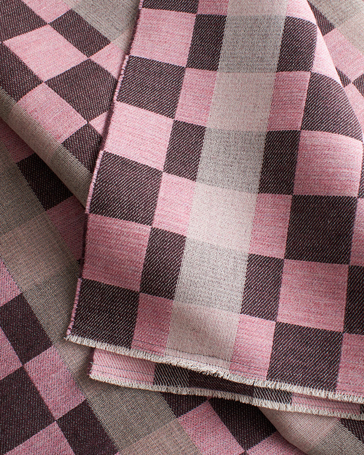 Checkerboard Wool Throw in Pink and Charcoal