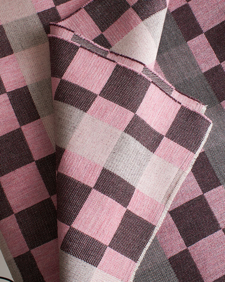 Checkerboard Wool Throw in Pink and Charcoal