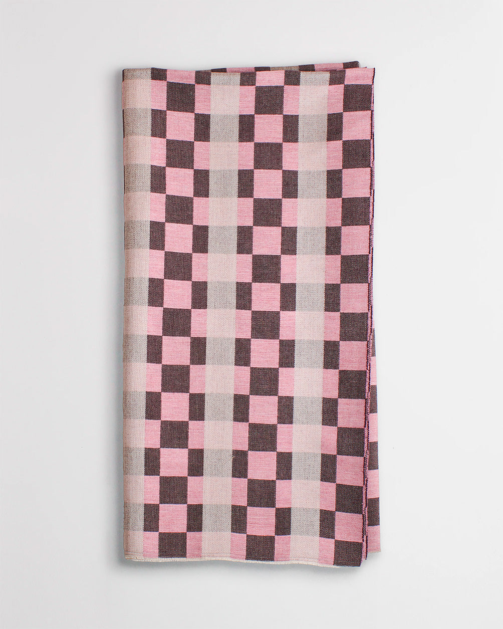 Checkerboard Wool Throw in Pink and Charcoal