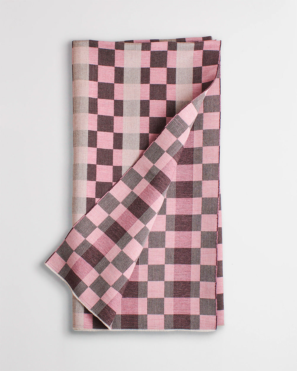 Checkerboard Wool Throw in Pink and Charcoal