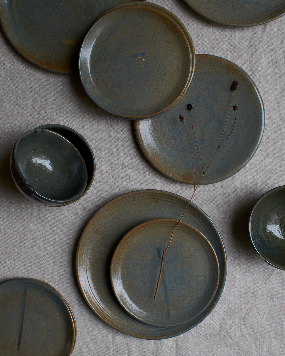 Large Stoneware Side Plate In Verdigris Green Glaze