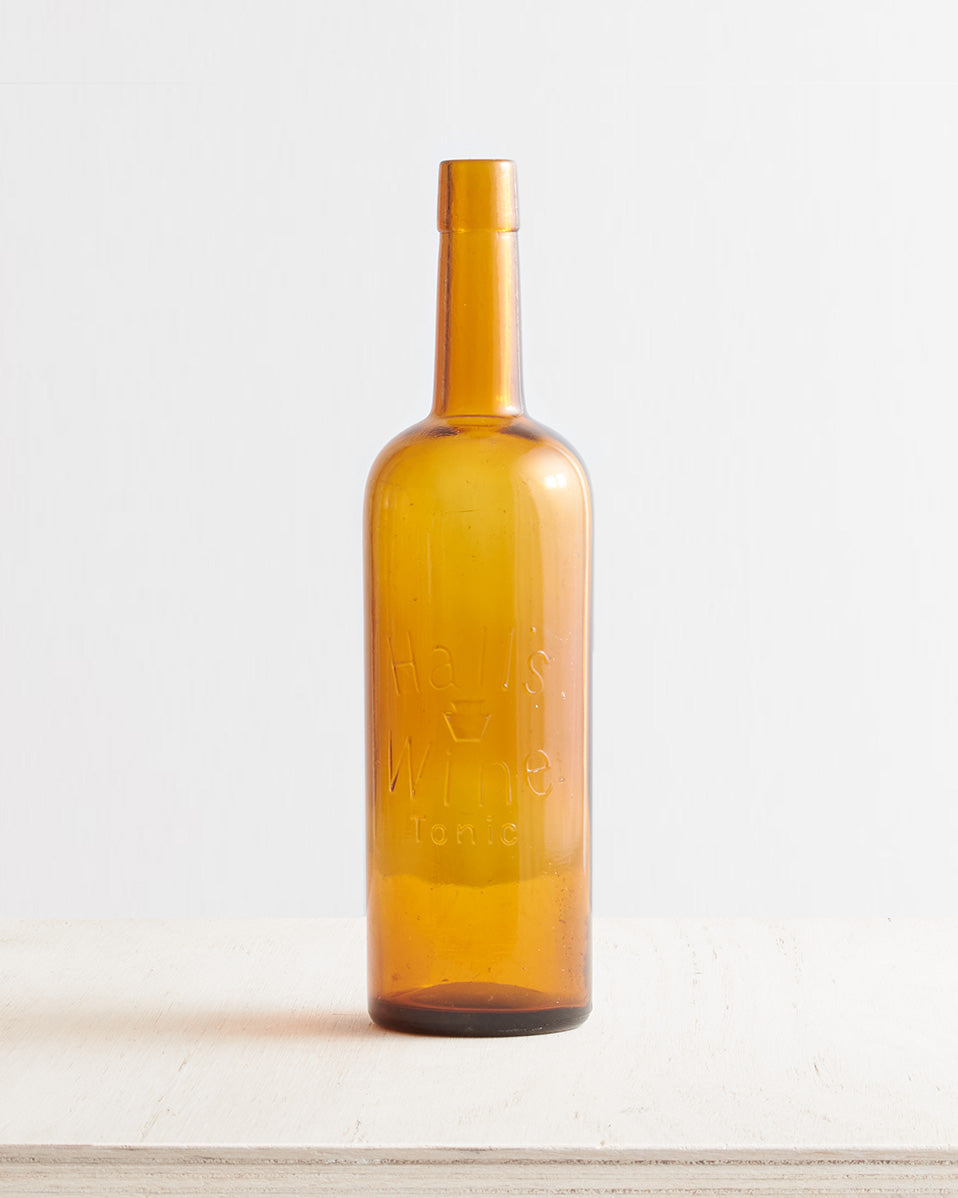 Vintage Large Glass Wine Tonic Bottle In Amber