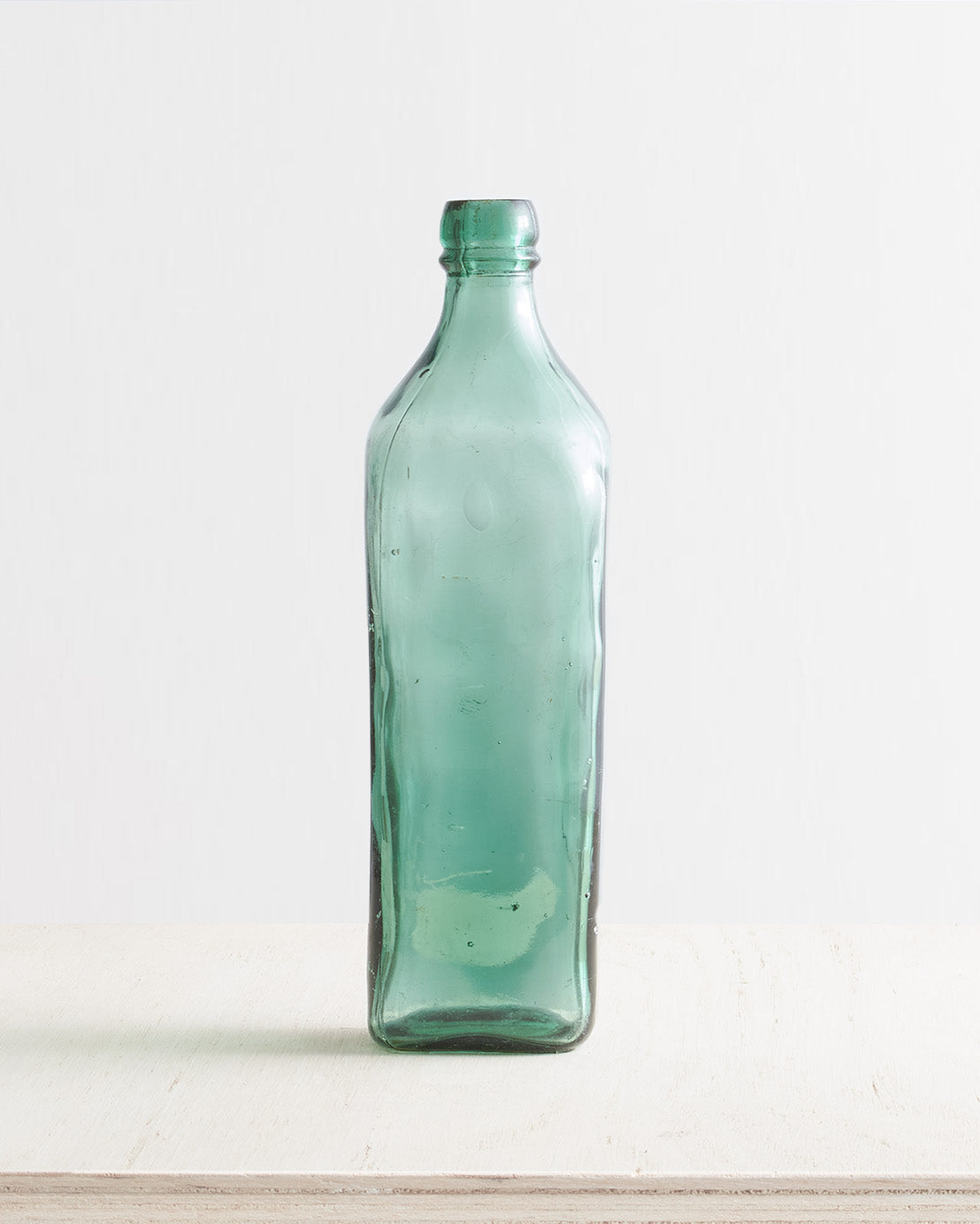 Vintage Large Glass Rectangular Bottle Vase In Green
