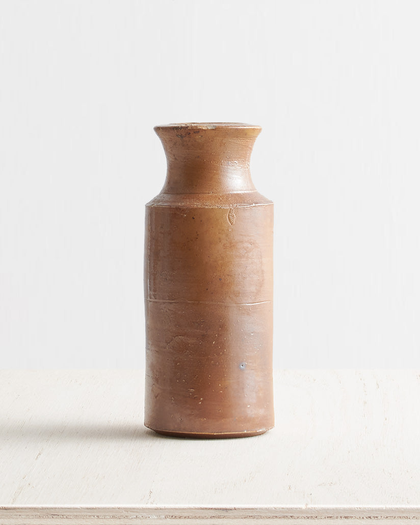 Vintage Medium Stoneware Bottle Vase in Brown