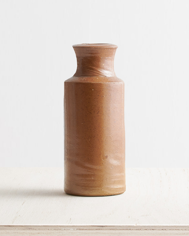 Vintage Large Stoneware Bottle Vase in Brown