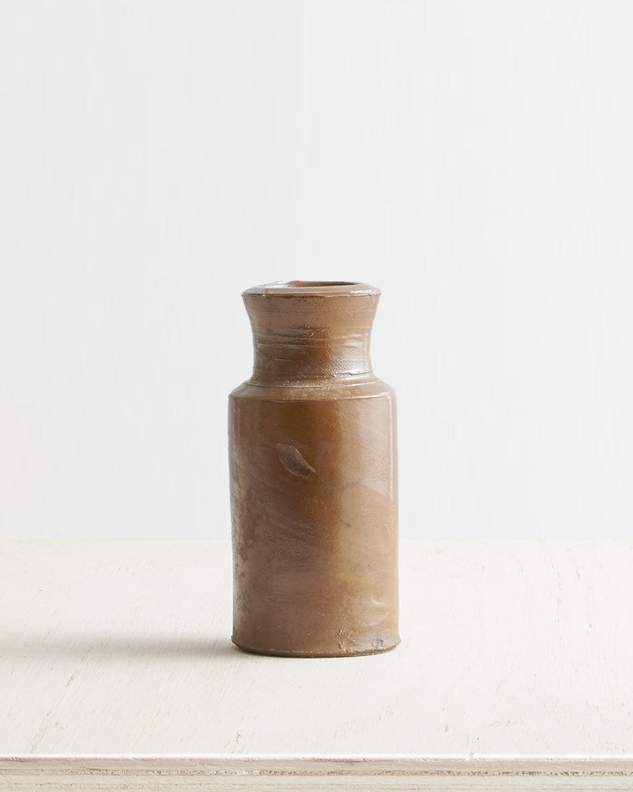 Vintage Small Stoneware Bottle Vase in Brown