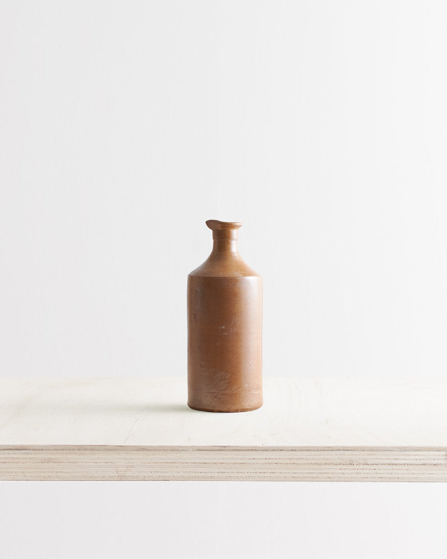 Vintage Large Stoneware Bottle Vase With Lip In Brown