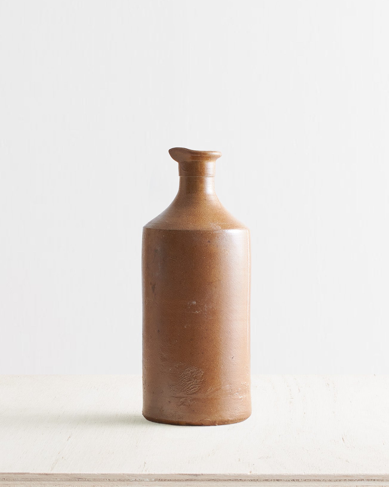 Vintage Large Stoneware Bottle Vase With Lip In Brown