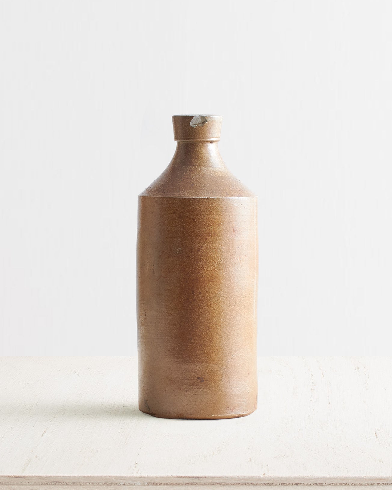 Vintage Large Stoneware Rounded Spout Bottle Vase In Brown