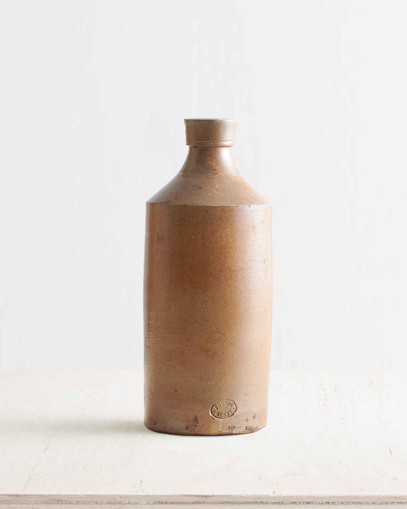 Vintage Large Stoneware Rounded Spout Bottle Vase In Brown