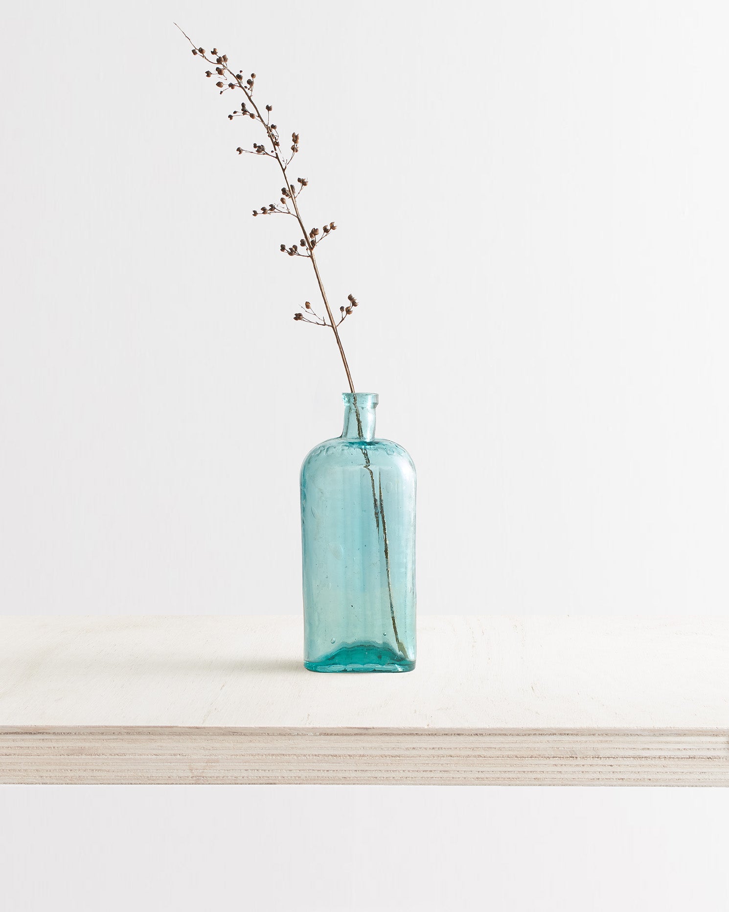 Vintage Large Ribbed Glass Bottle Vase in Blue