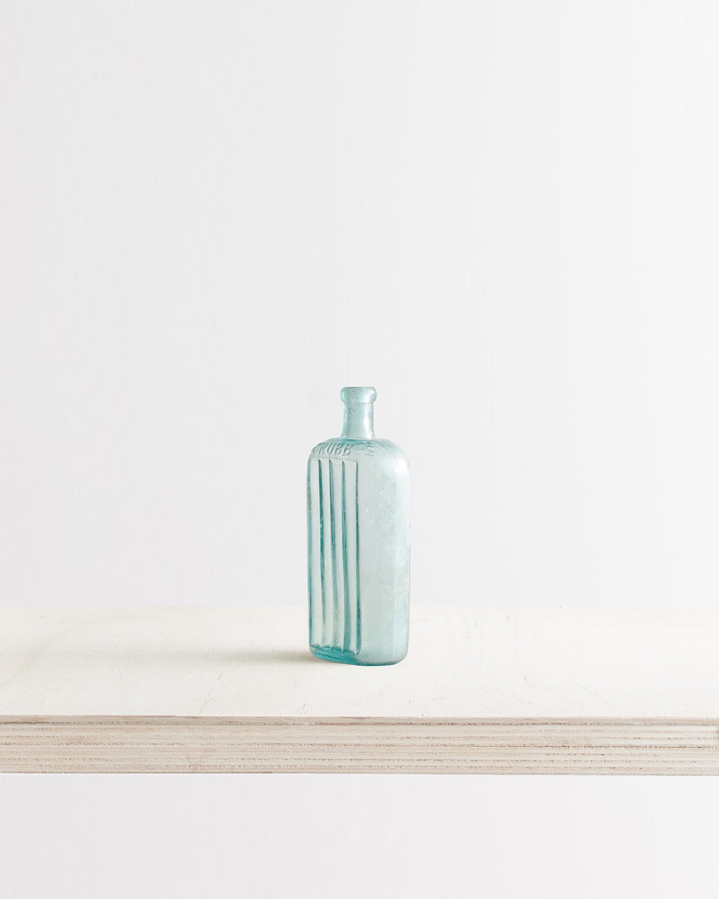 Vintage Large Ribbed Glass Bottle Vase in Blue Green
