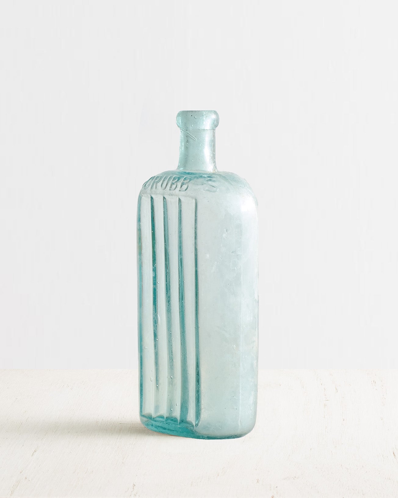 Vintage Large Ribbed Glass Bottle Vase in Blue Green