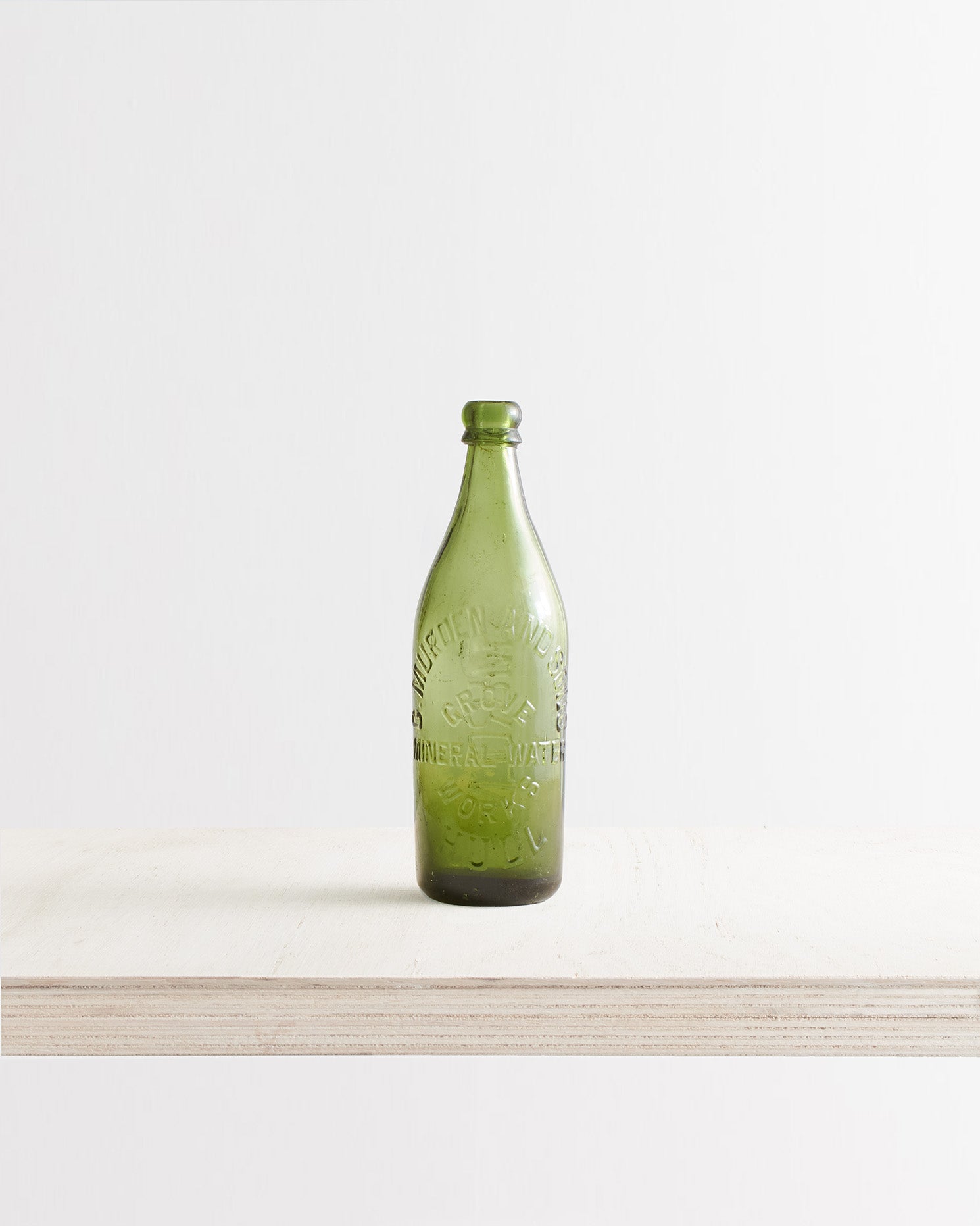 Vintage Large Round Glass Mineral Water Bottle in Green