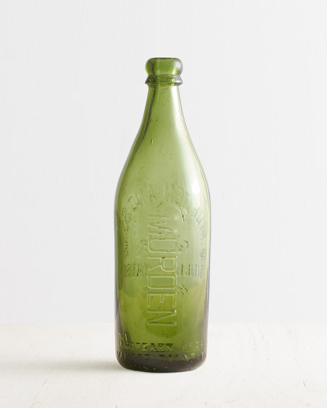 Vintage Large Round Glass Mineral Water Bottle in Green