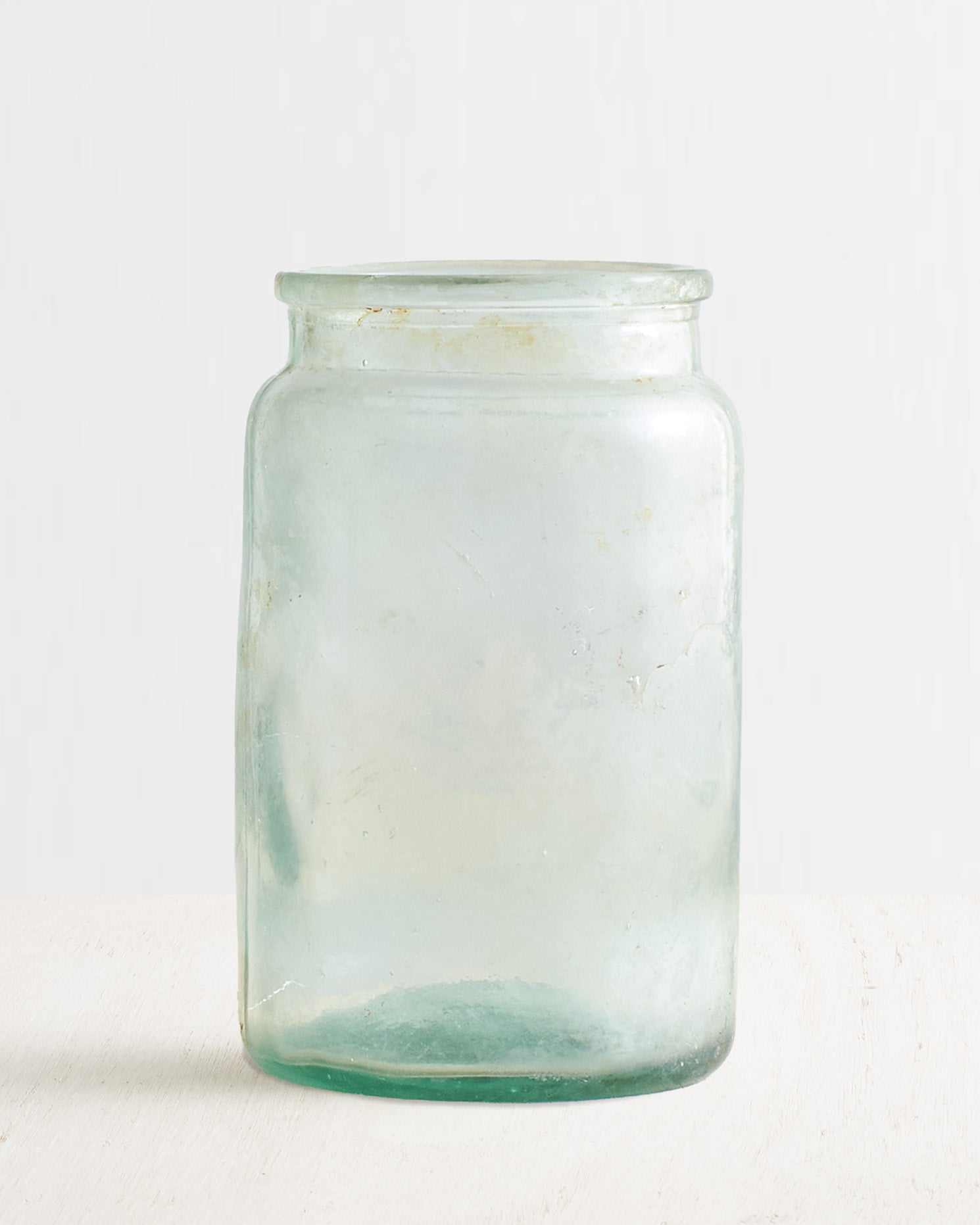 Vintage Large Round Glass Pot Vase In Blue Clear