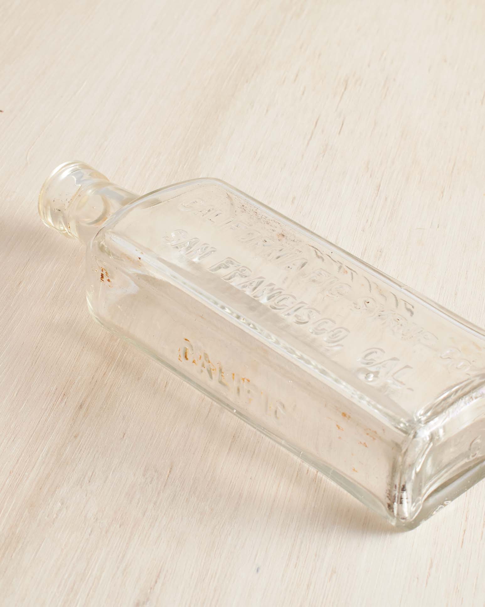Vintage Small Rectangular California Fig Syrup Glass Bottle Vase