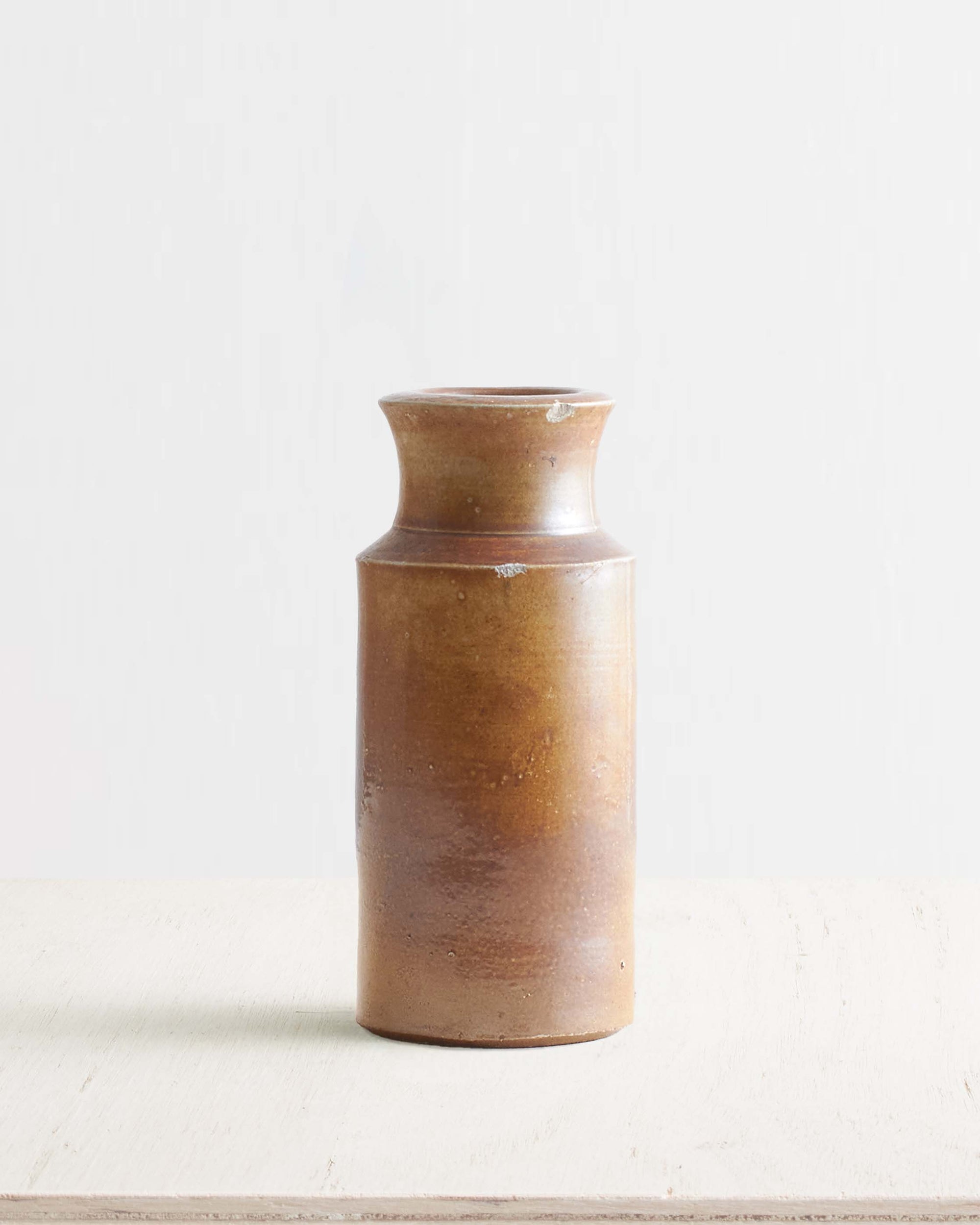 Vintage Medium Stoneware Bottle Vase in Brown