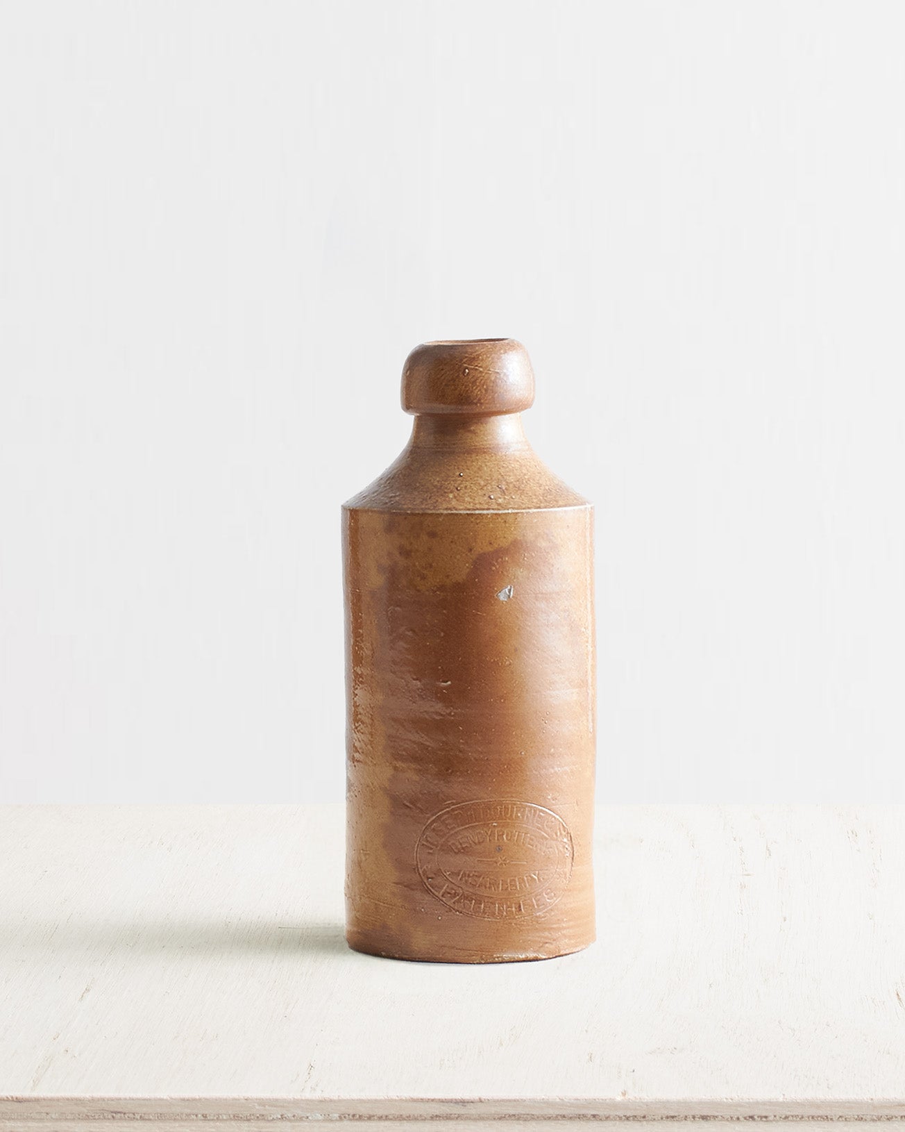Vintage Medium Stoneware Round Top Bottle Vase in Brown