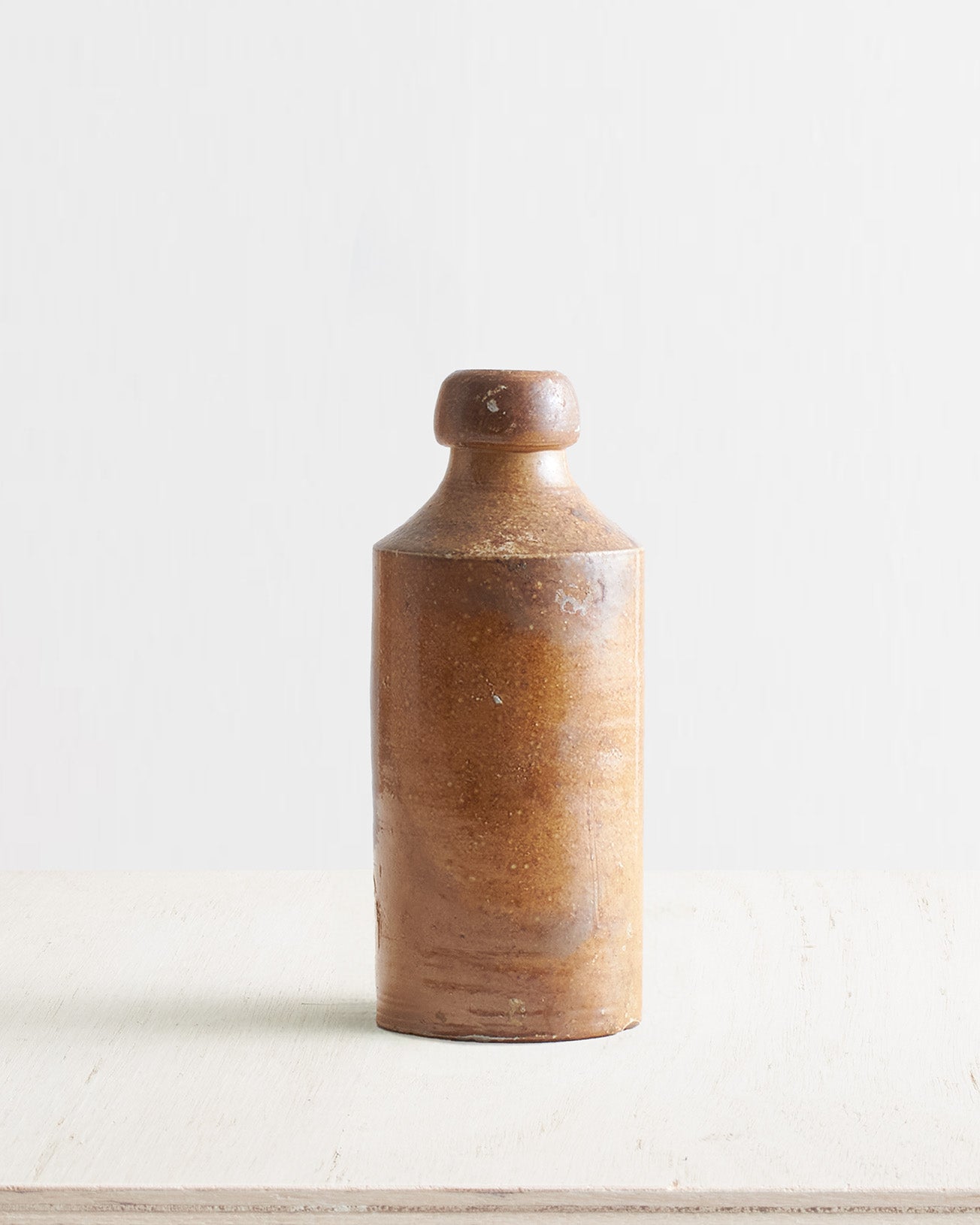 Vintage Medium Stoneware Round Top Bottle Vase in Brown
