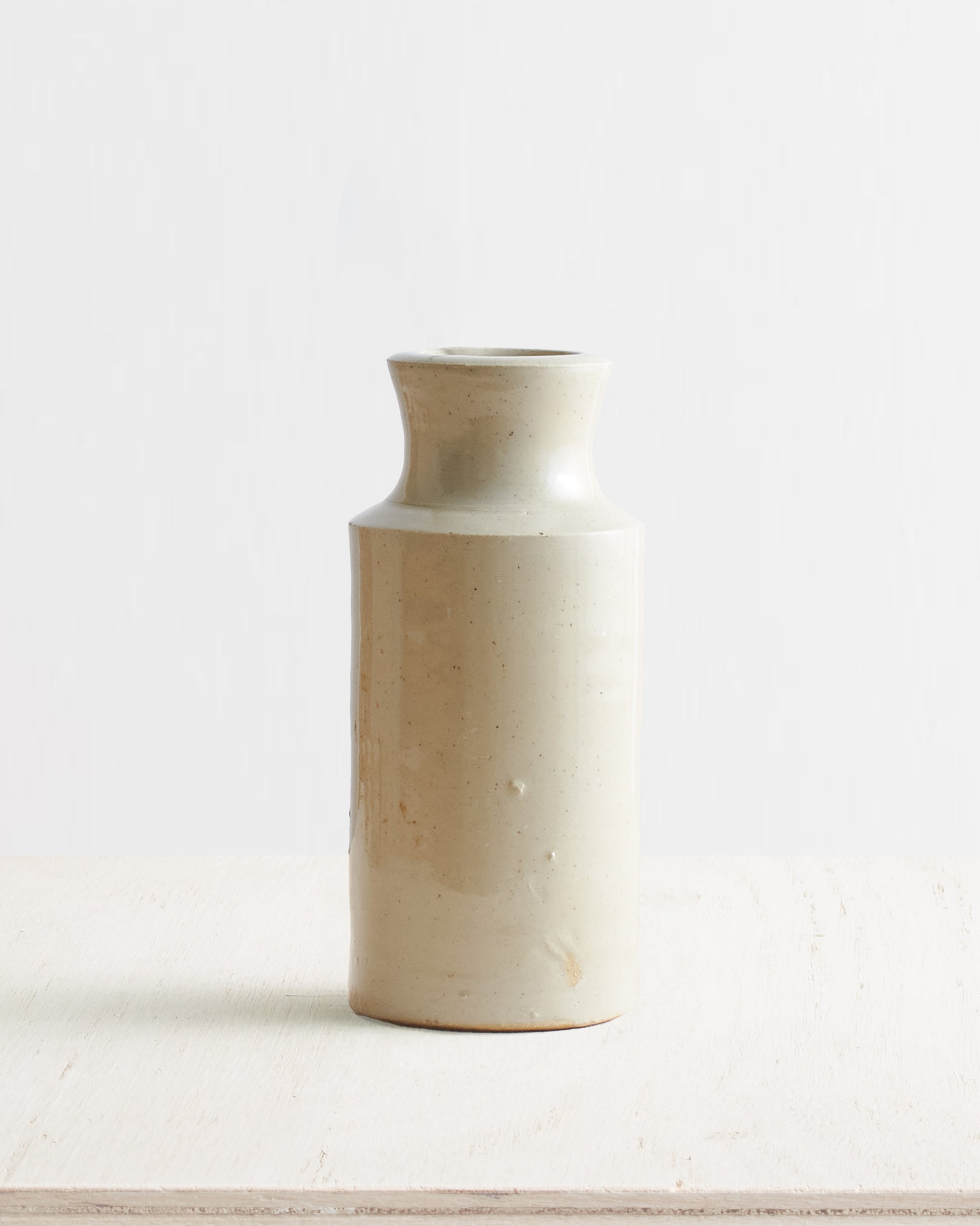 Vintage Medium Stoneware Bottle Vase in Ecru