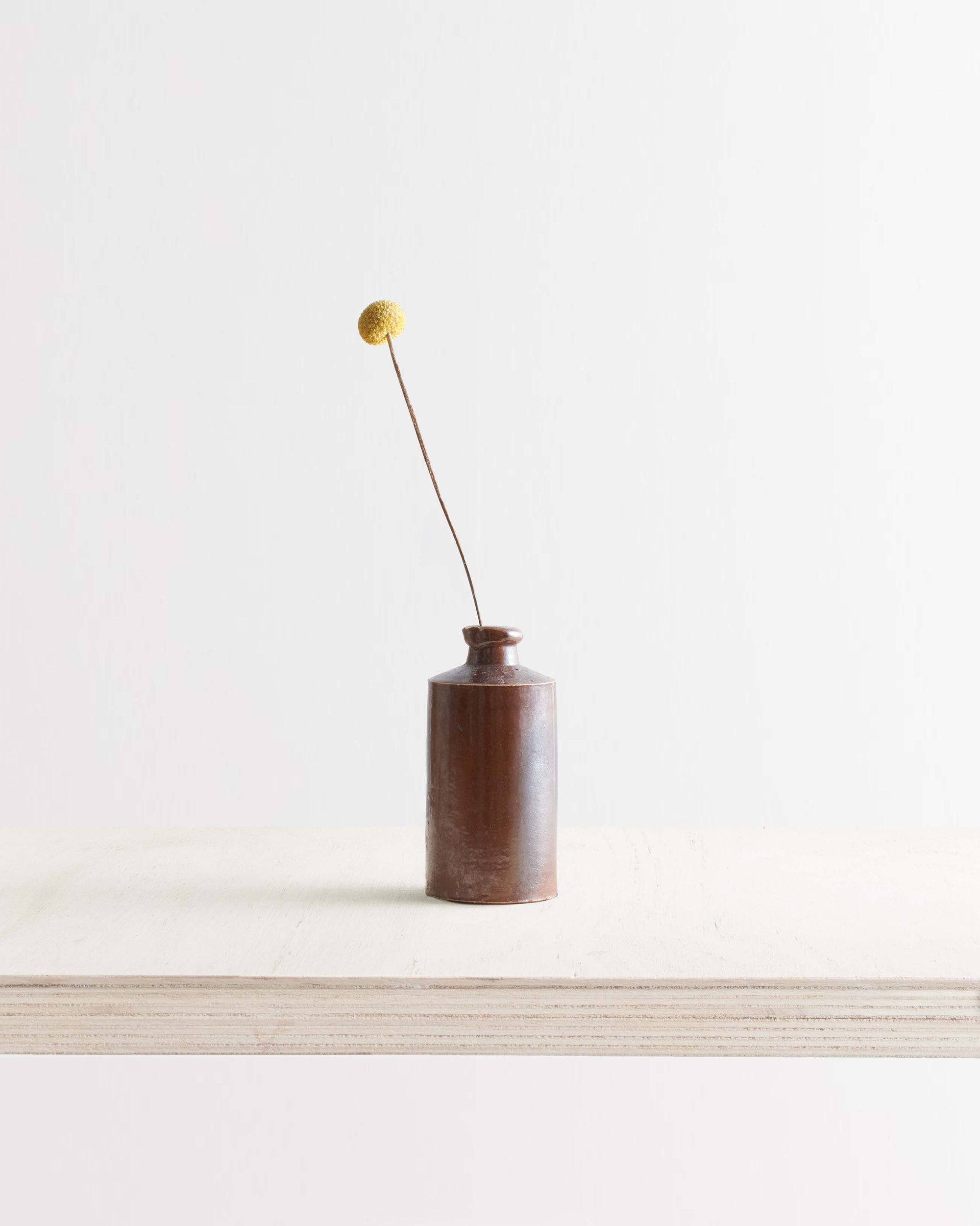 Vintage Medium Stoneware Ink Bottle Vase With Lip In Dark Brown