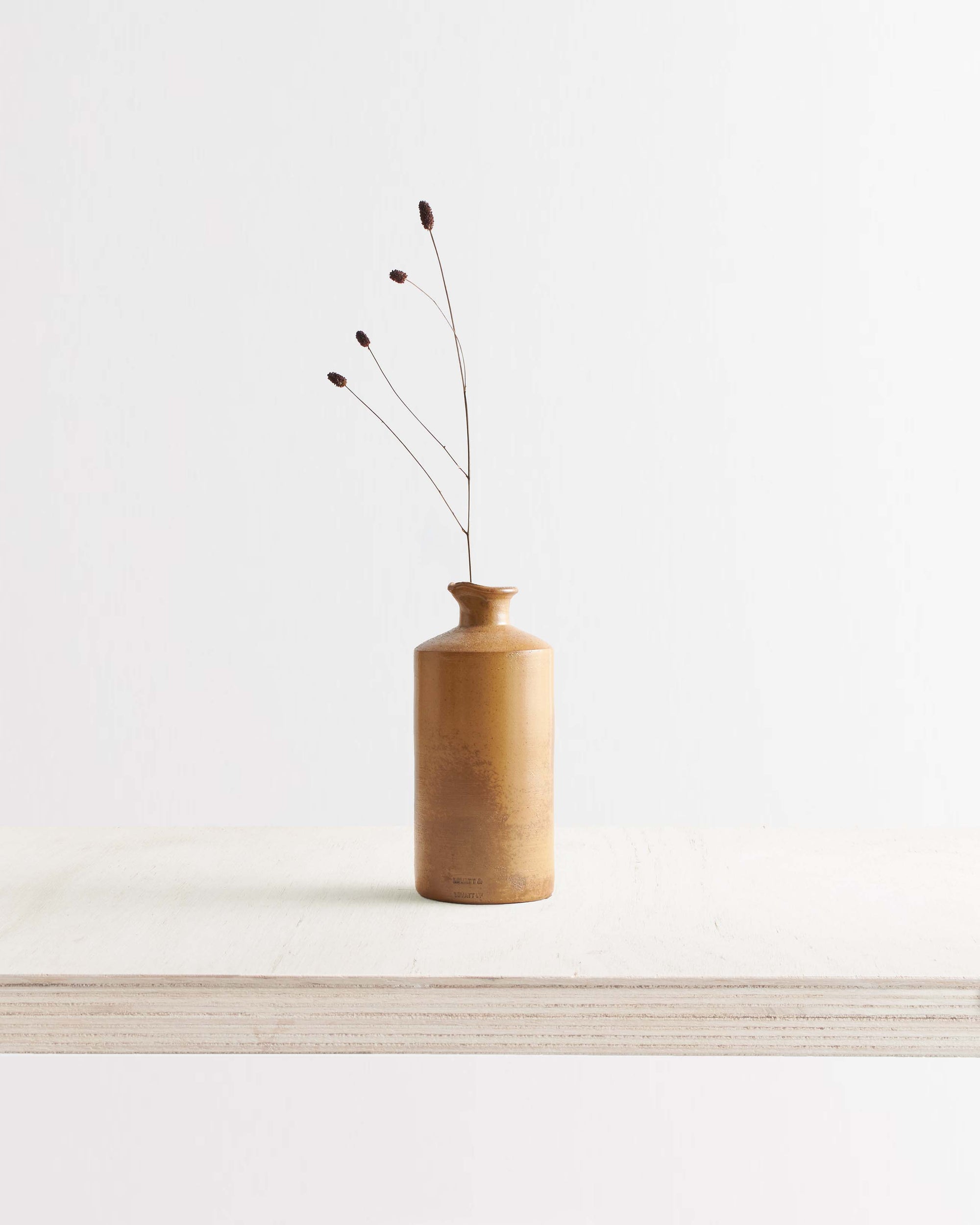 Vintage Medium Stoneware Bottle Vase With Lip In Tan