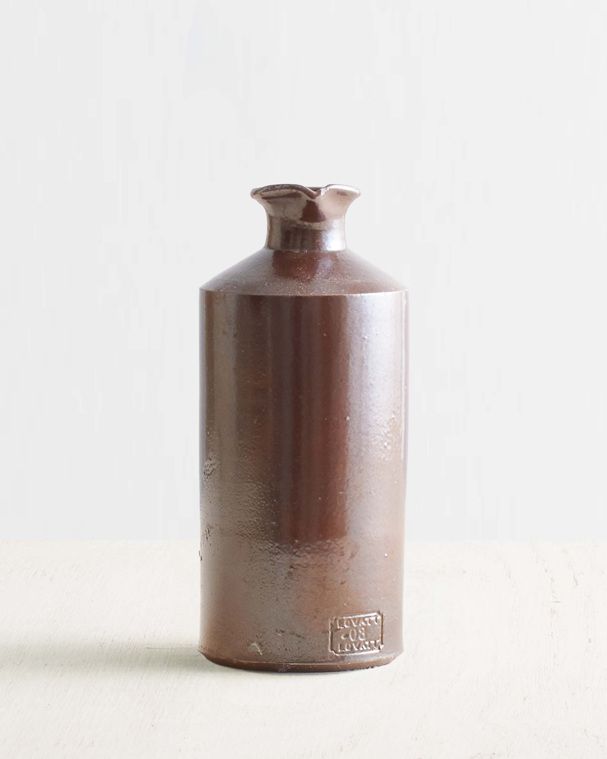 Vintage Medium Stoneware Ink Bottle Vase With Lip In Dark Brown