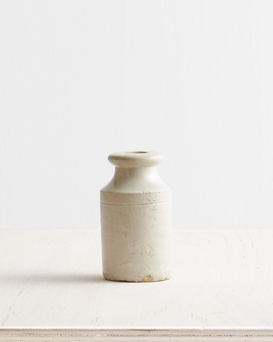 Vintage Small Ceramic Stoneware Inkwell Vase Pot in Ecru