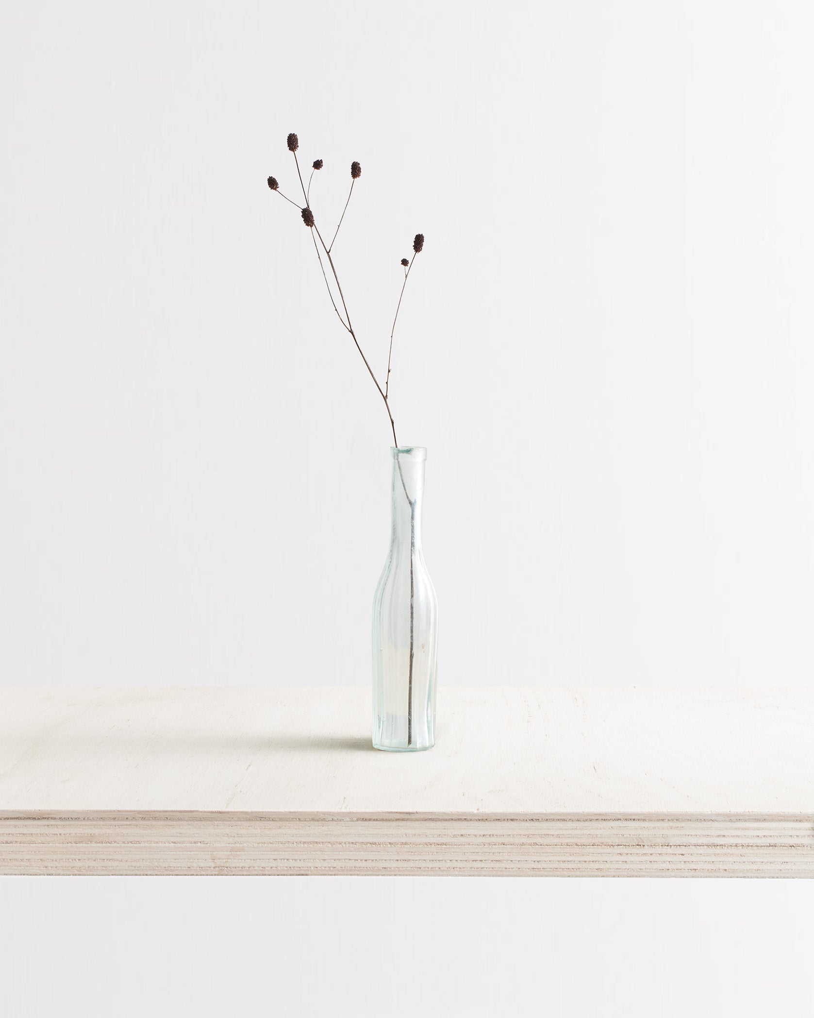 Vintage Small Thin Ribbed Glass Bottle Vase