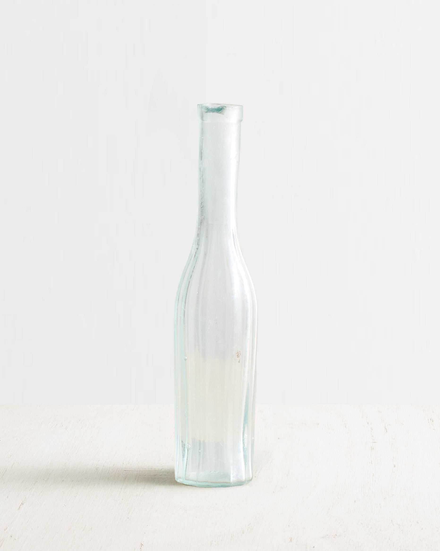 Vintage Small Thin Ribbed Glass Bottle Vase